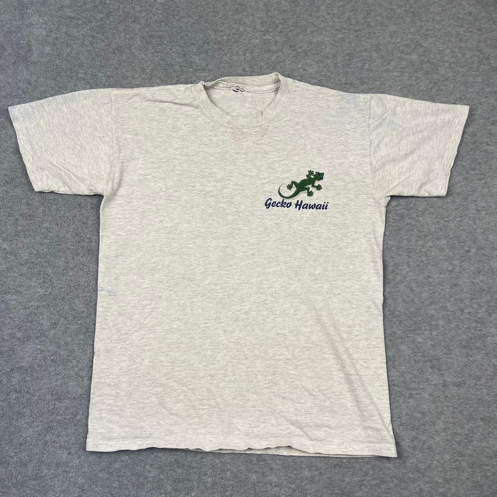 Gecko Hawaii T Shirt Women XS Gray Surf Graphic Tee Short Sleeve Retro